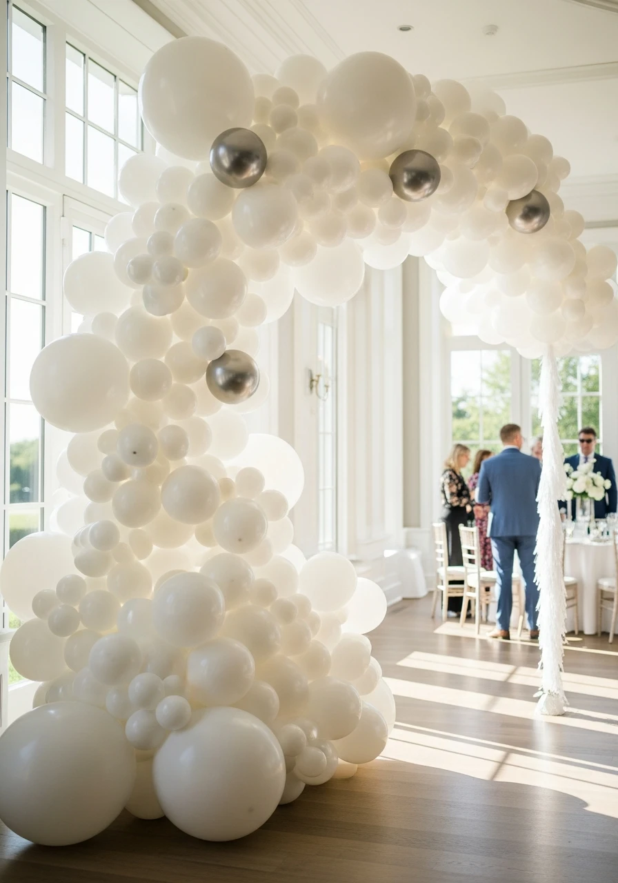 Fluffy White Cloud Arch - 50 Best Balloon Arch Ideas for Your Party