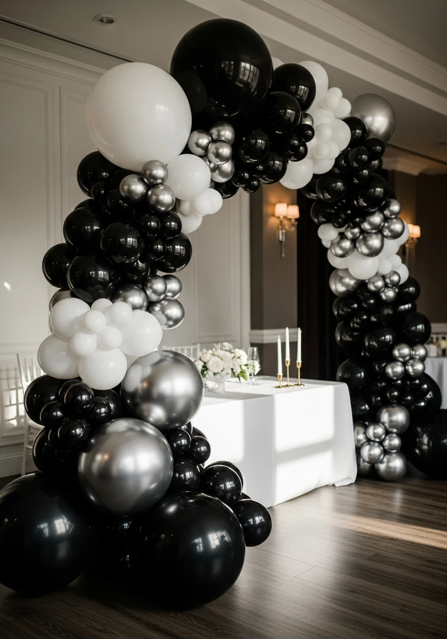 Sleek Black and White Arch - 50 Best Balloon Arch Ideas for Your Party