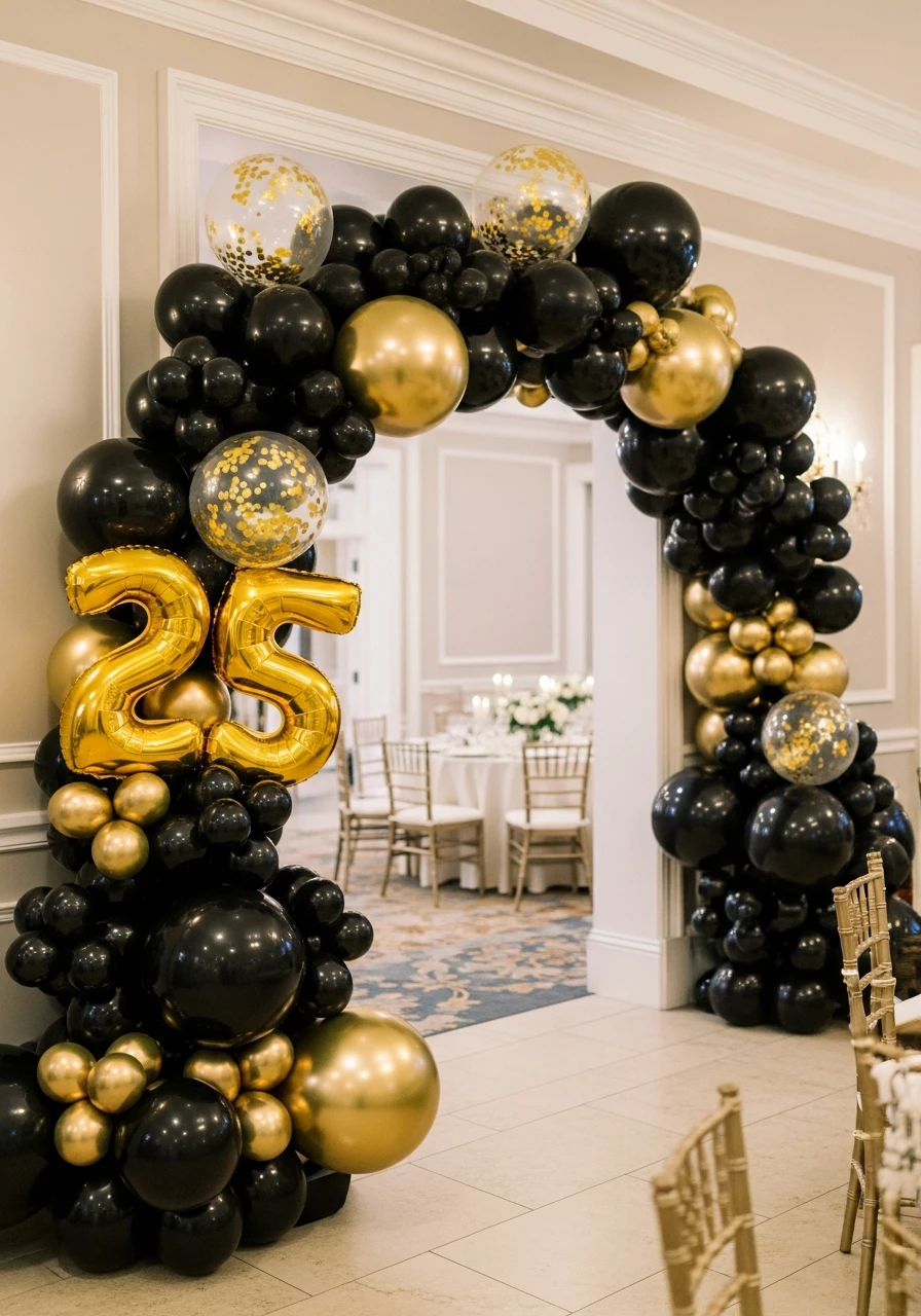 Black and Gold Anniversary Arch - 50 Best Balloon Arch Ideas for Your Party