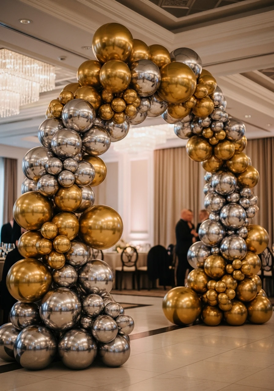 Luxury Gold and Silver Arch - 50 Best Balloon Arch Ideas for Your Party