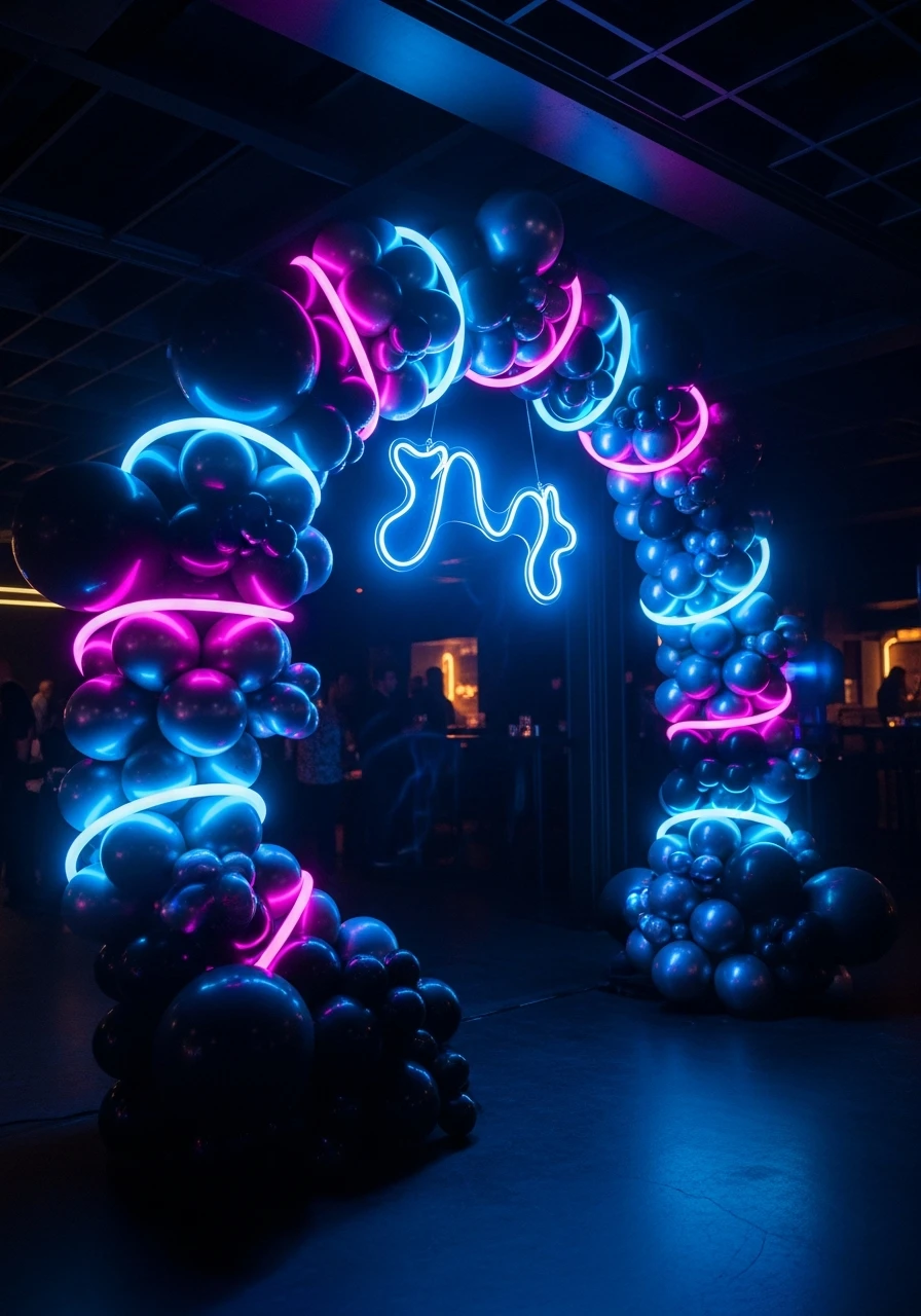 LED and Neon Accent Arch - 50 Best Balloon Arch Ideas for Your Party