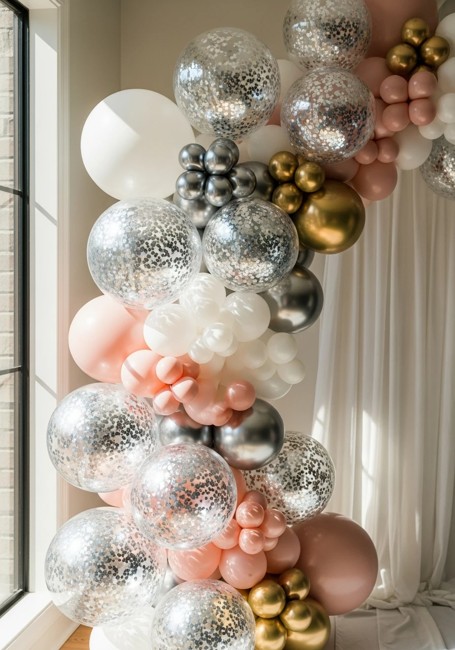 Sparkly Confetti Balloon Arch - 50 Best Balloon Arch Ideas for Your Party
