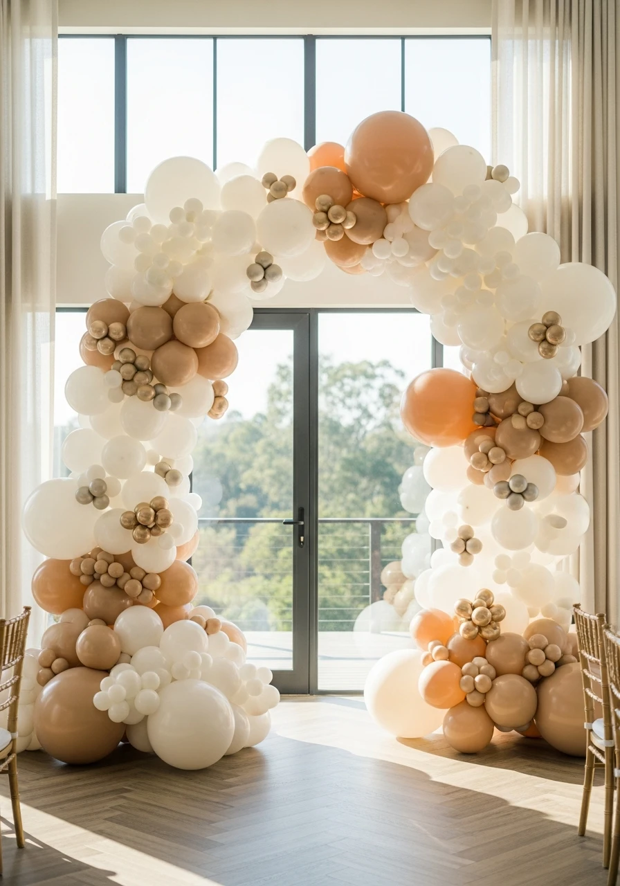 Champagne and White Arch - 50 Best Balloon Arch Ideas for Your Party