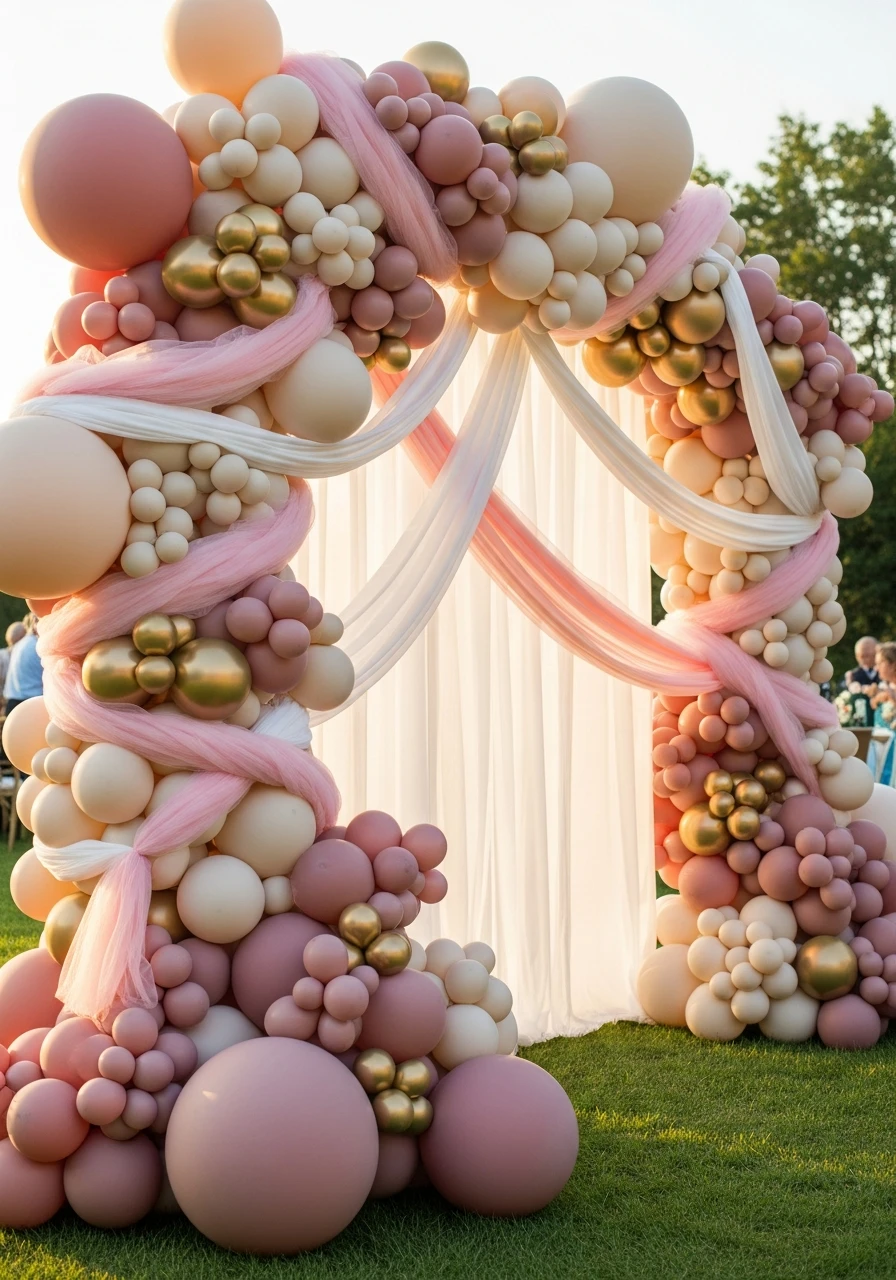 Arch with Draped Fabric - 50 Best Balloon Arch Ideas for Your Party