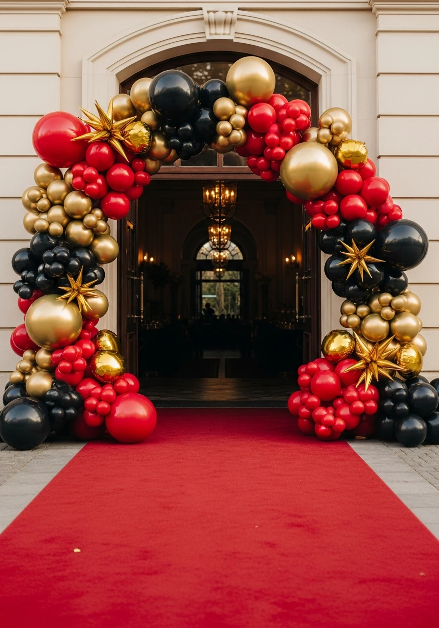 Red Carpet Entrance Arch - 50 Best Balloon Arch Ideas for Your Party