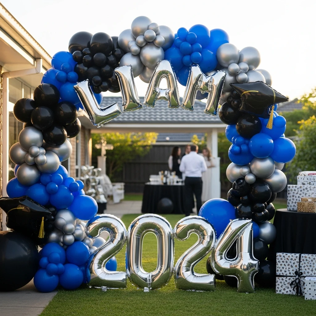 Custom Name Balloon Arch - 50 Boys Graduation Party Ideas That Are Fun and Easy