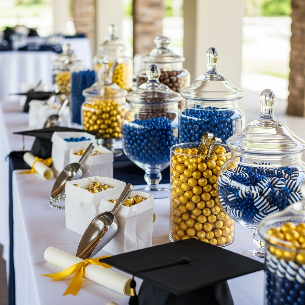 School Colors Candy Buffet - 50 Boys Graduation Party Ideas That Are Fun and Easy