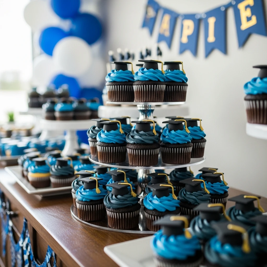 Cap Topped Cupcakes - 50 Boys Graduation Party Ideas That Are Fun and Easy