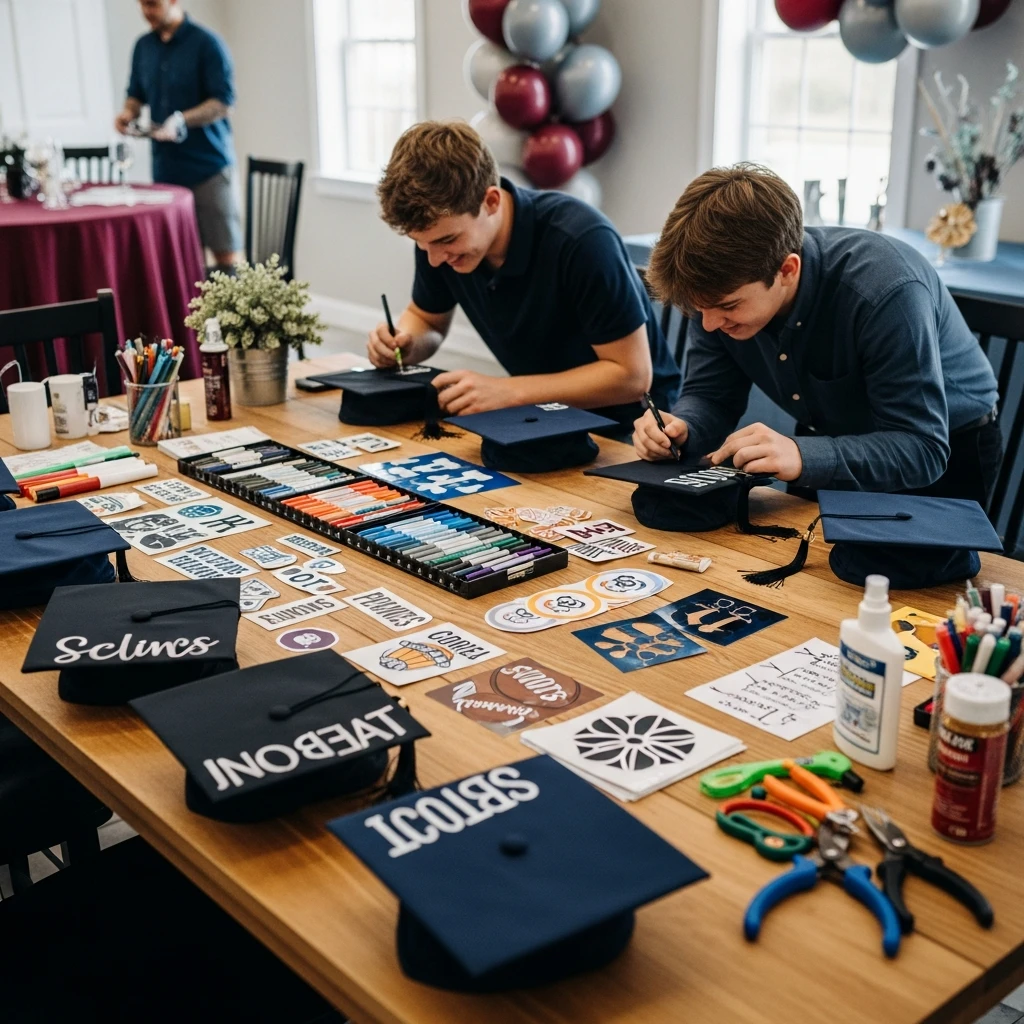 Cap Decorating Station - 50 Boys Graduation Party Ideas That Are Fun and Easy