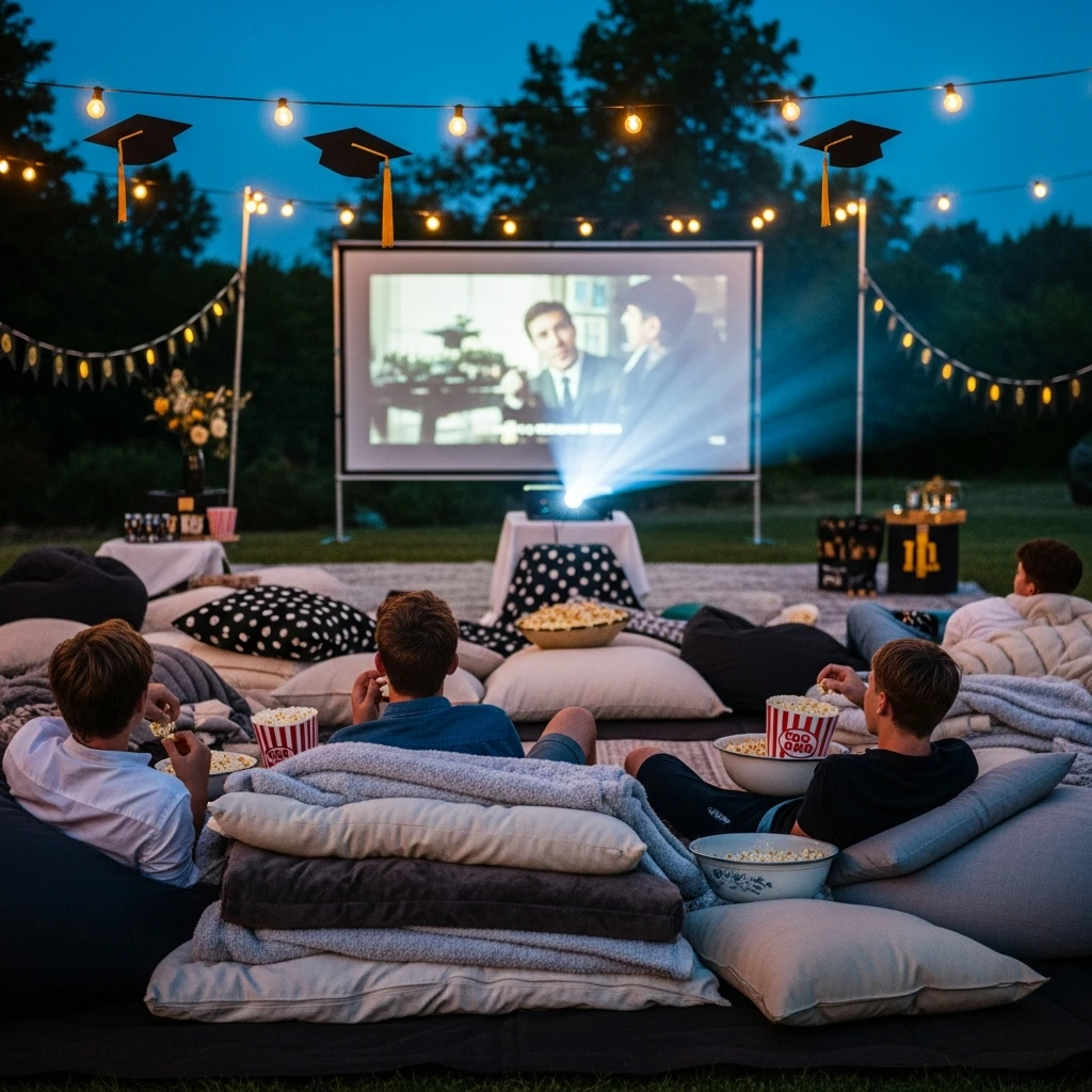 Cozy Outdoor Movie Night - 50 Boys Graduation Party Ideas That Are Fun and Easy