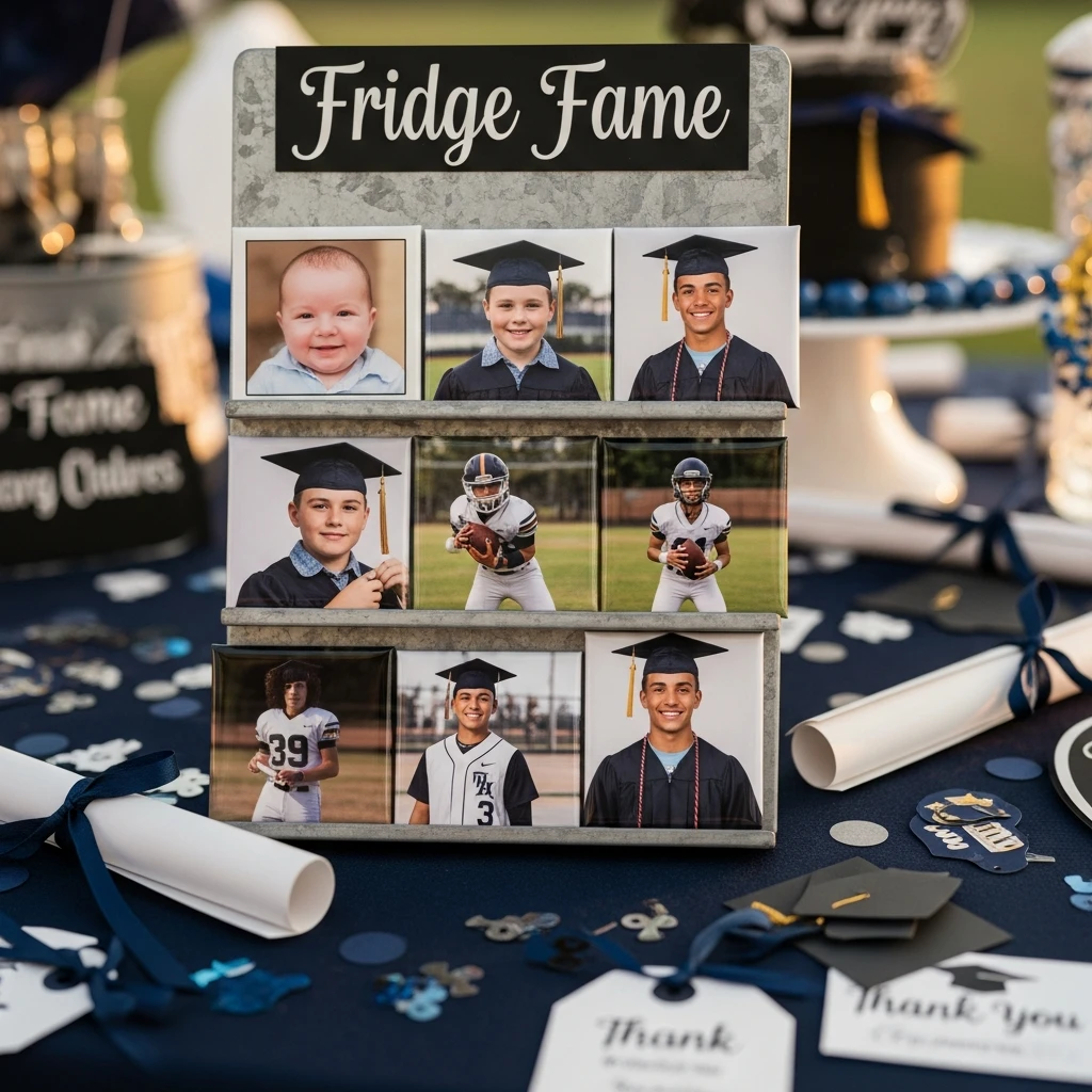Fridge Fame: Photo Magnets Keepsake - 50 Boys Graduation Party Ideas That Are Fun and Easy