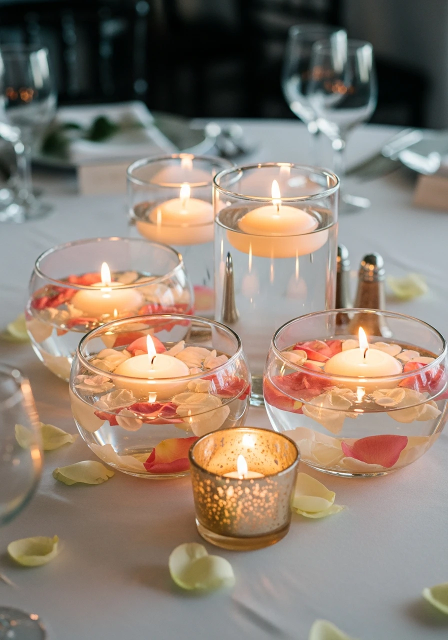 Floating Candle Glass Bowls - 50 Best Bridal Shower Centerpiece Ideas for Every Celebration