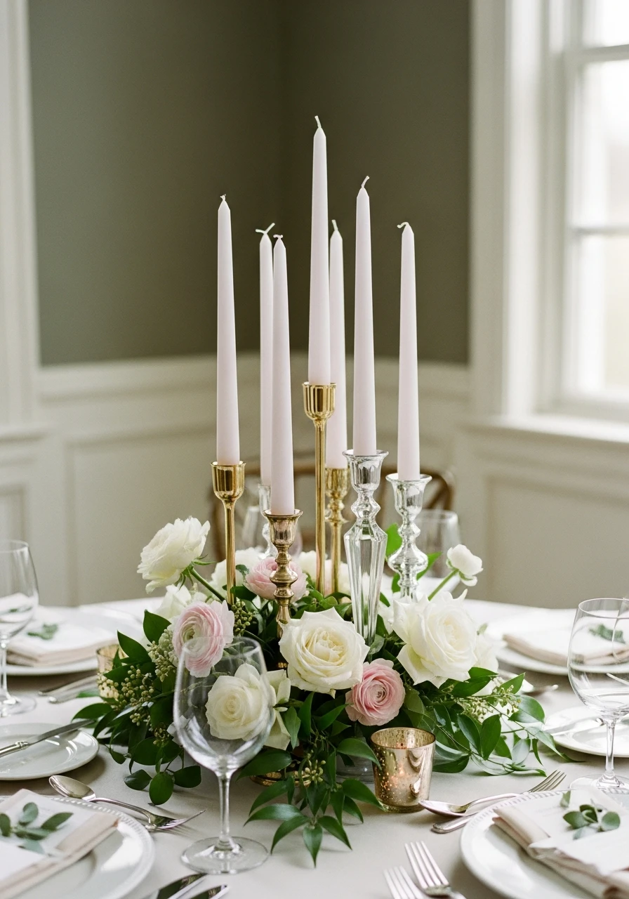 Dramatic Tall Taper Candles - 50 Best Bridal Shower Centerpiece Ideas for Every Celebration