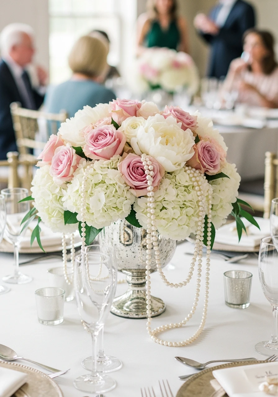 Pearl Drape Flower Centerpiece - 50 Best Bridal Shower Centerpiece Ideas for Every Celebration