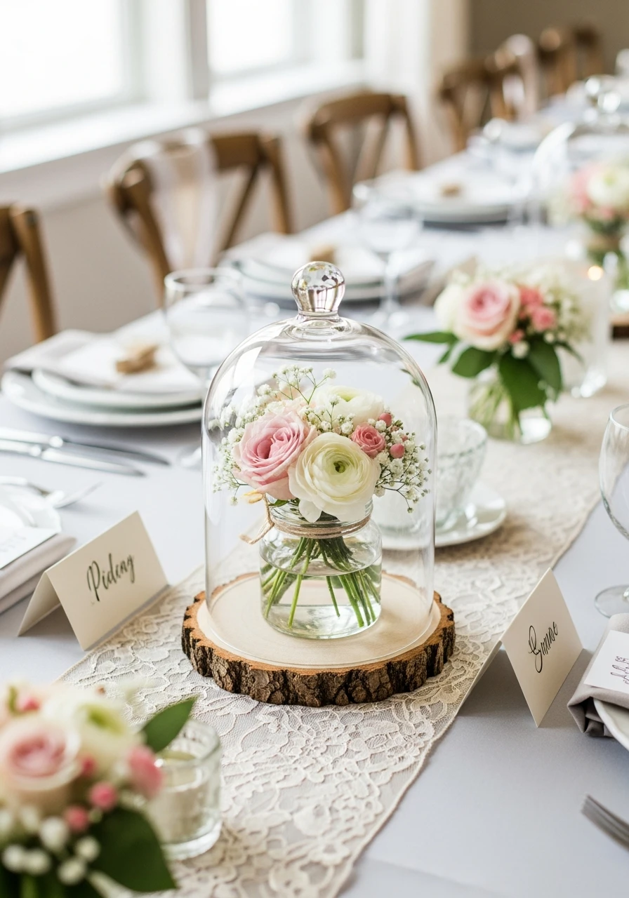 Delicate Glass Cloche Dome - 50 Best Bridal Shower Centerpiece Ideas for Every Celebration