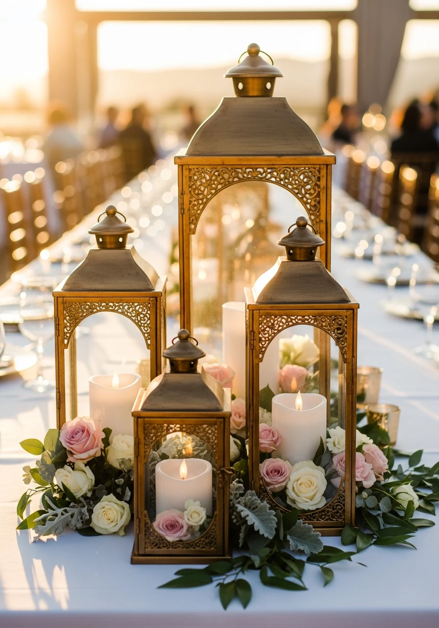 Warm Gold Lantern Decor - 50 Best Bridal Shower Centerpiece Ideas for Every Celebration