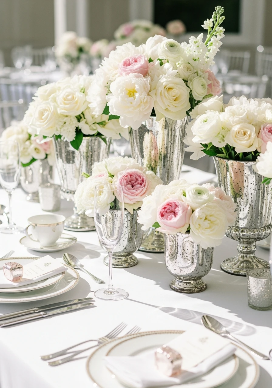 Elegant Silver Vase Arrangement - 50 Best Bridal Shower Centerpiece Ideas for Every Celebration