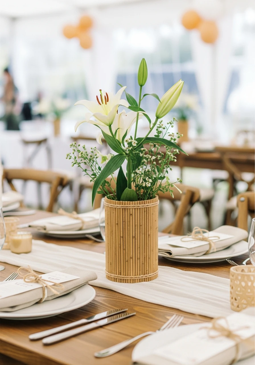 Simple Bamboo Vase Style - 50 Best Bridal Shower Centerpiece Ideas for Every Celebration