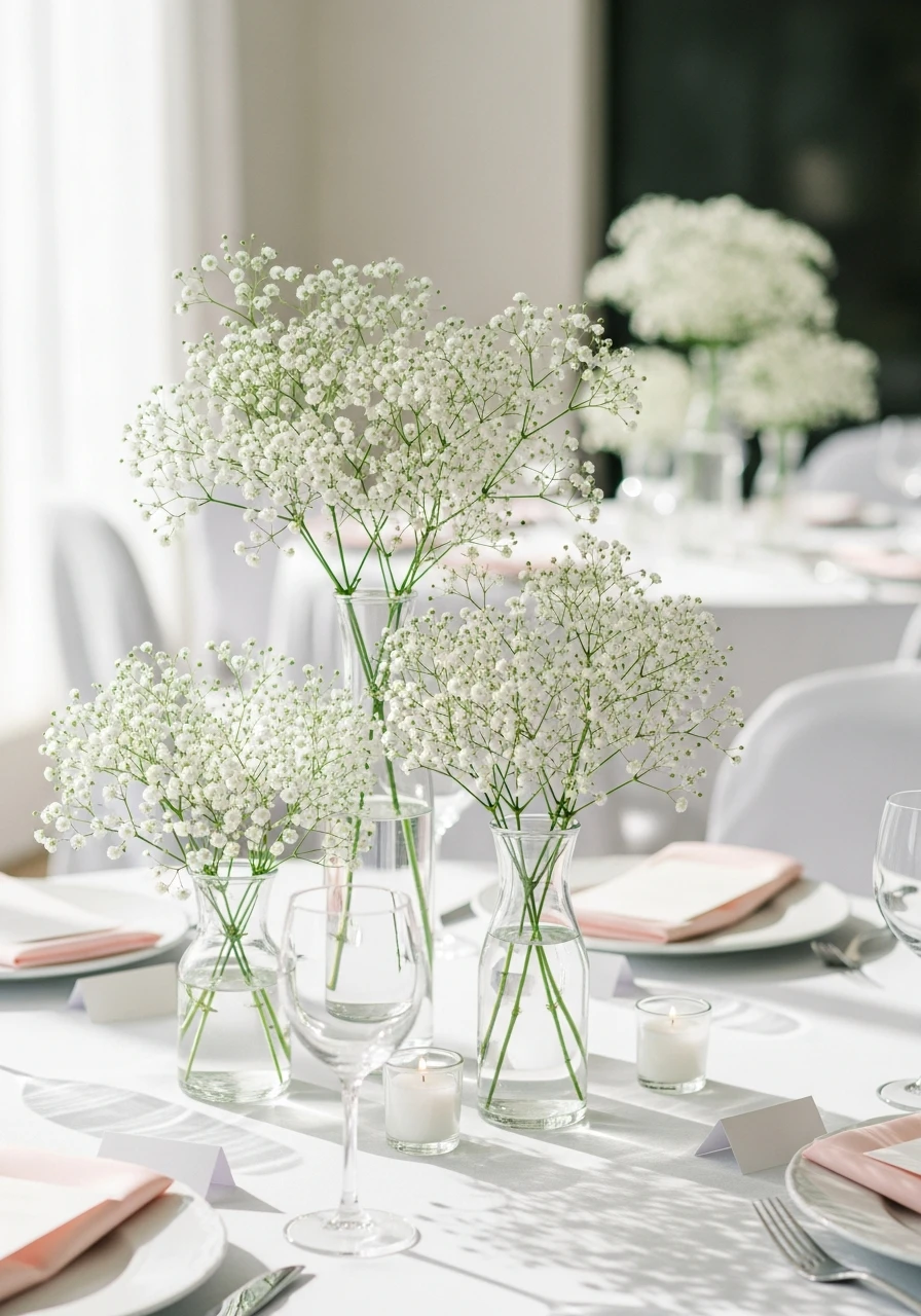 Airy Baby's Breath Vases - 50 Best Bridal Shower Centerpiece Ideas for Every Celebration
