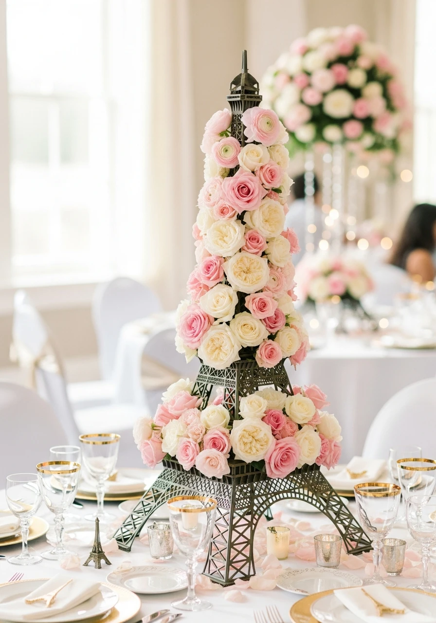 Eiffel Tower Rose Centerpiece - 50 Best Bridal Shower Centerpiece Ideas for Every Celebration