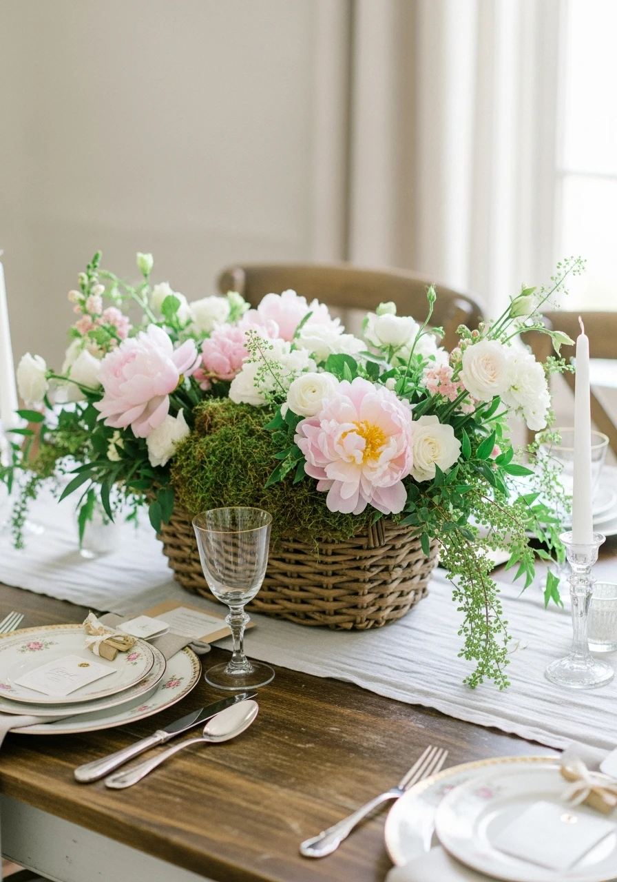 Garden-Inspired Flower Basket - 50 Best Bridal Shower Centerpiece Ideas for Every Celebration