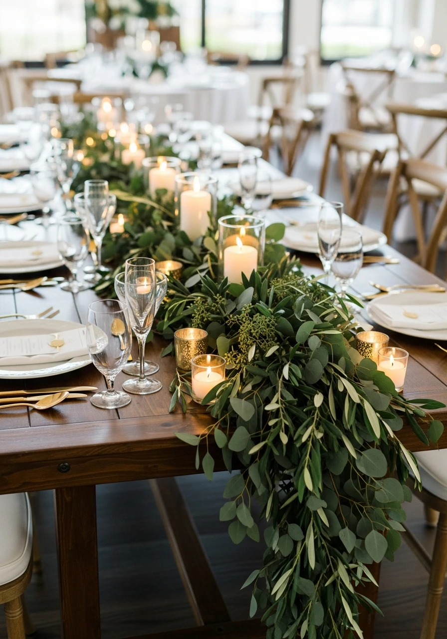 Eucalyptus Garland Table Runner - 50 Best Bridal Shower Centerpiece Ideas for Every Celebration