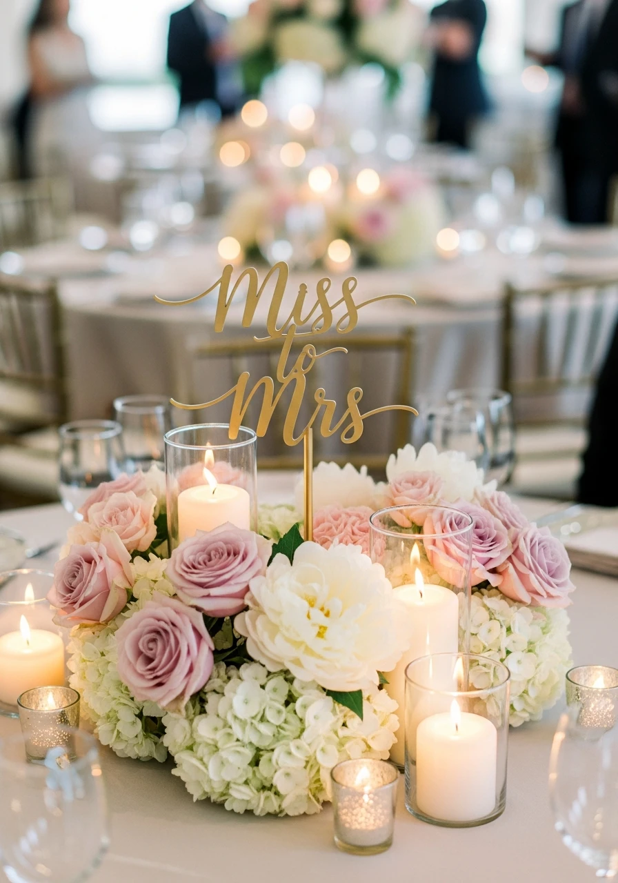 Miss to Mrs Sign Centerpiece - 50 Best Bridal Shower Centerpiece Ideas for Every Celebration