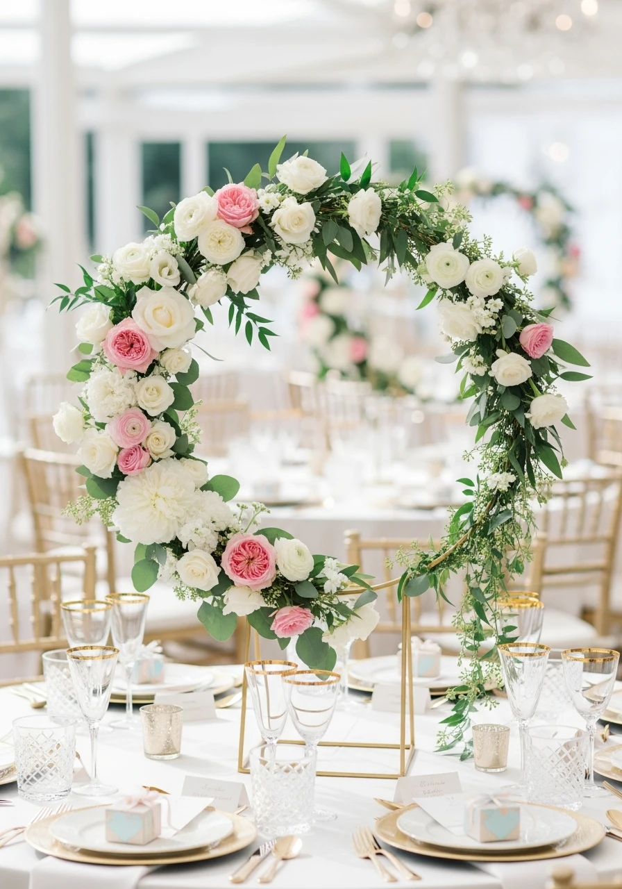 Stylish Floral Hoop Wreath - 50 Best Bridal Shower Centerpiece Ideas for Every Celebration