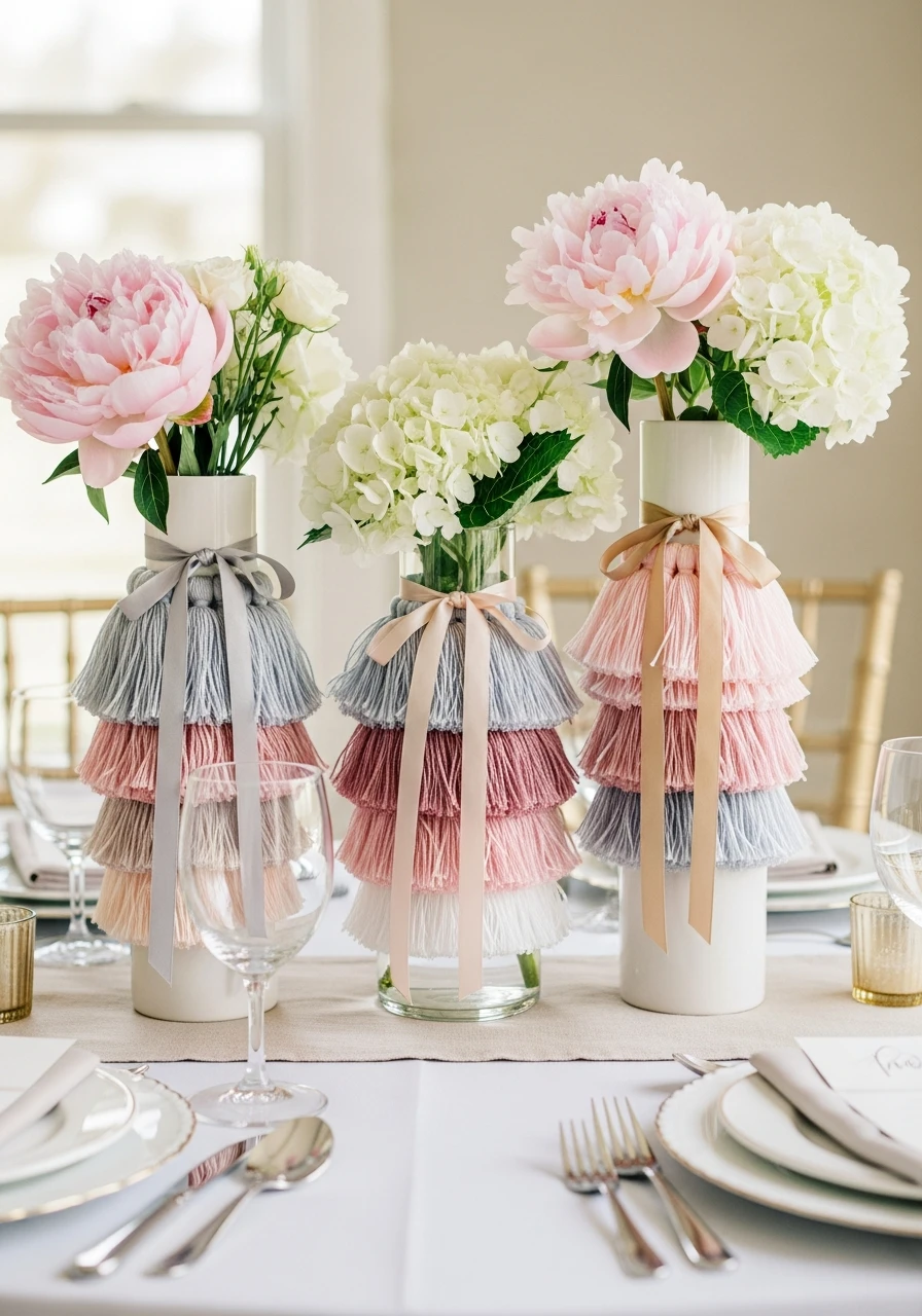 Textured Tassel Vase Decor - 50 Best Bridal Shower Centerpiece Ideas for Every Celebration