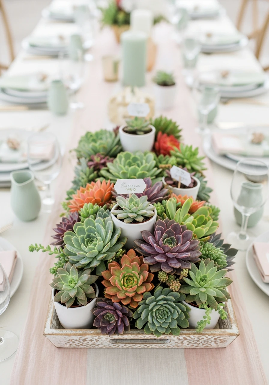 Low Succulent Garden Tray - 50 Best Bridal Shower Centerpiece Ideas for Every Celebration