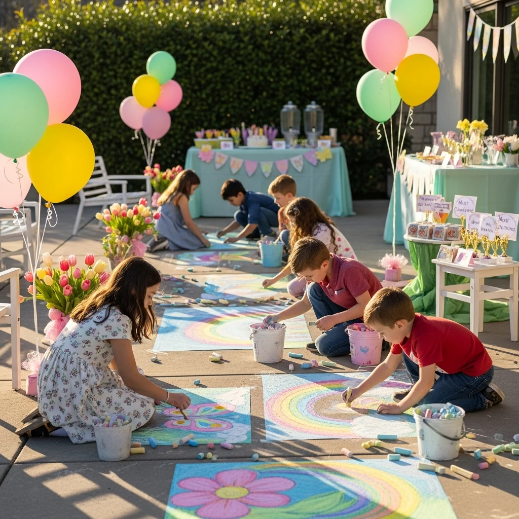 Sidewalk Chalk Art Contest - 50 Best Spring Birthday Party Ideas for Adults and Kids