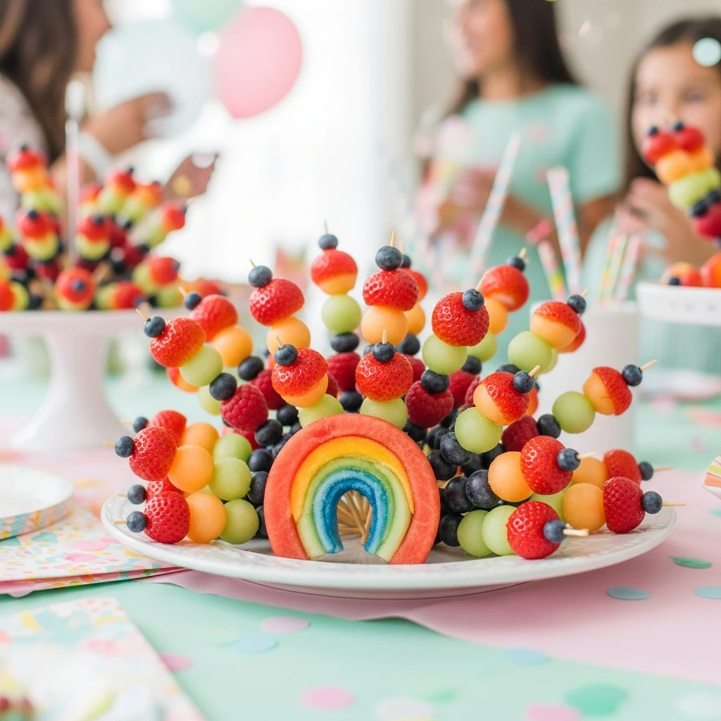 Rainbow Fruit Skewers - 50 Best Spring Birthday Party Ideas for Adults and Kids