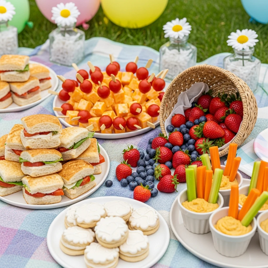 Simple Picnic Snack Spread - 50 Best Spring Birthday Party Ideas for Adults and Kids