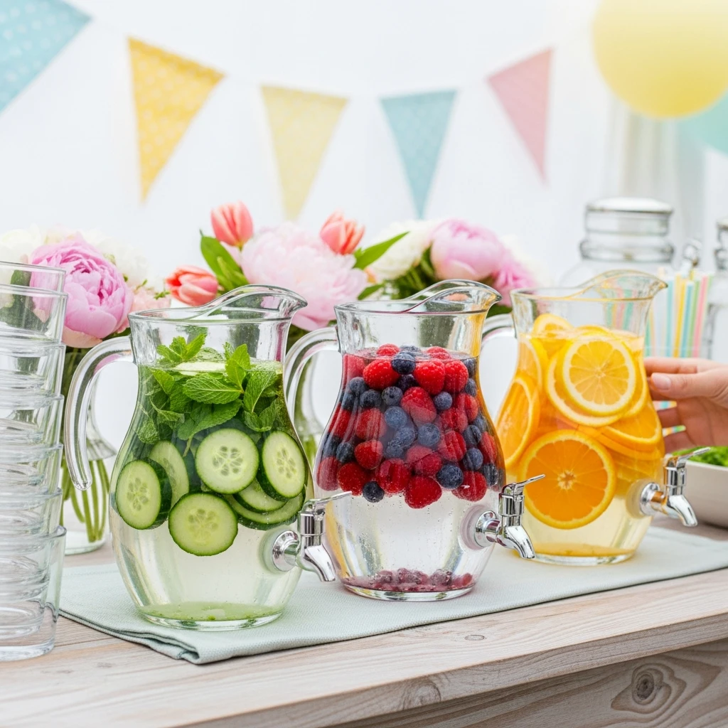 Infused Water Refreshment Station - 50 Best Spring Birthday Party Ideas for Adults and Kids