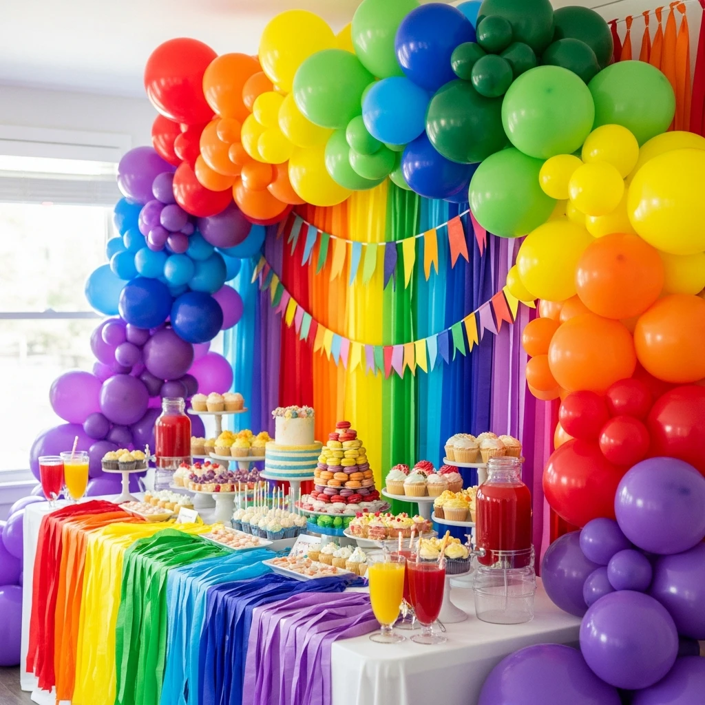 Bright Rainbow Spring Party - 50 Best Spring Birthday Party Ideas for Adults and Kids