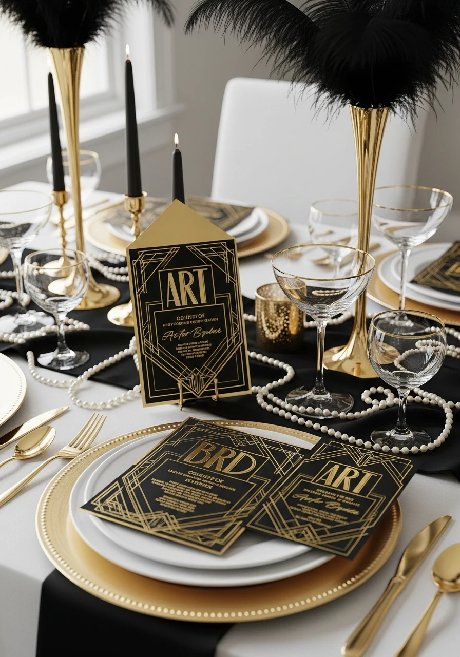 Art Deco Black and Gold Invites - 50 Gorgeous Vintage Bridal Shower Ideas for a Timeless Celebration
