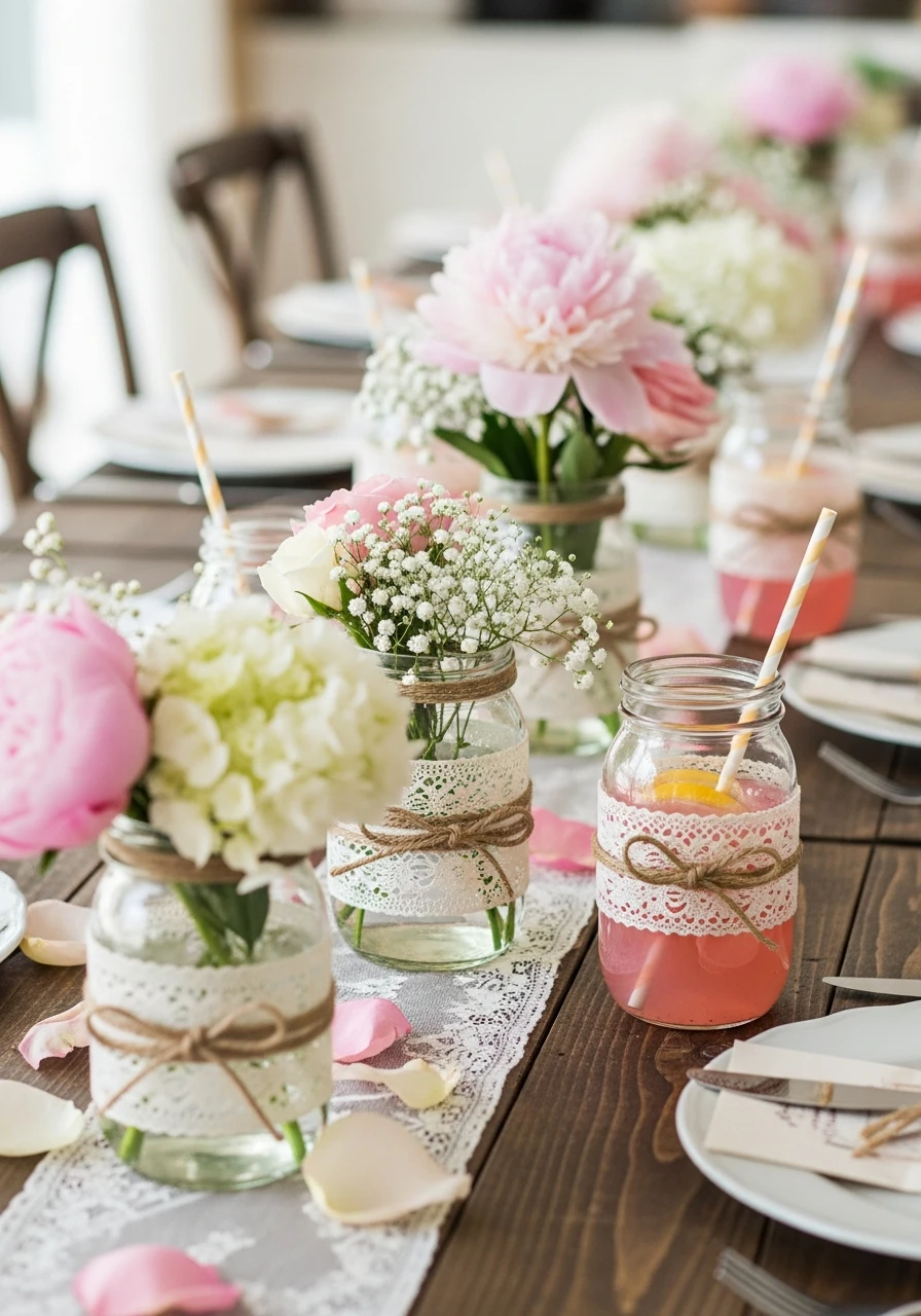 Mason Jar Vintage Centerpieces - 50 Gorgeous Vintage Bridal Shower Ideas for a Timeless Celebration