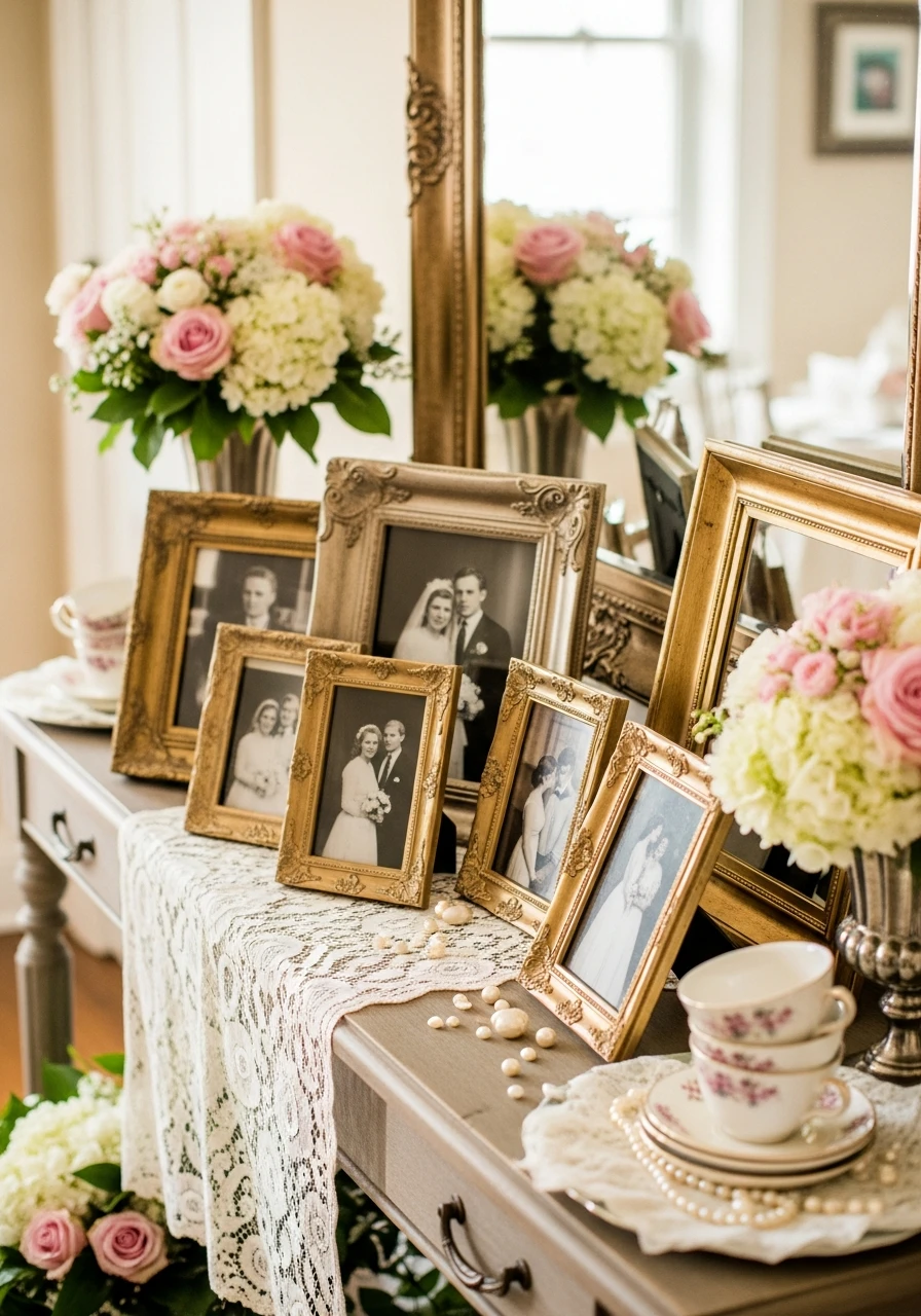 Antique Frame Photo Displays - 50 Gorgeous Vintage Bridal Shower Ideas for a Timeless Celebration