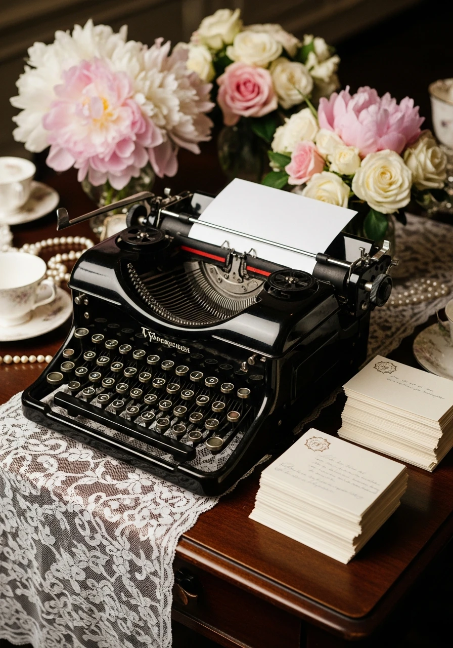 Vintage Typewriter Message Station - 50 Gorgeous Vintage Bridal Shower Ideas for a Timeless Celebration
