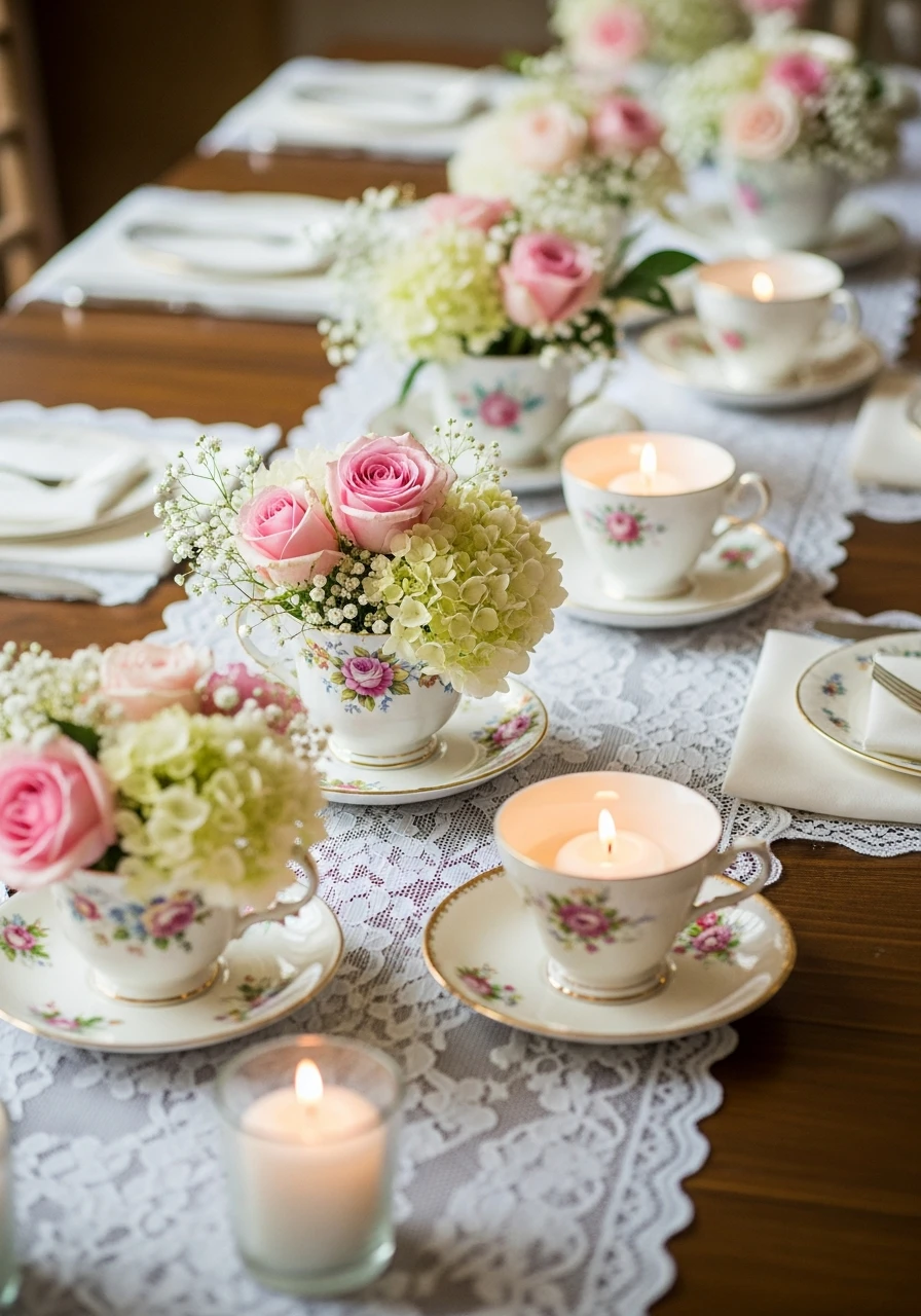 Teacup and Saucer Centerpieces - 50 Gorgeous Vintage Bridal Shower Ideas for a Timeless Celebration