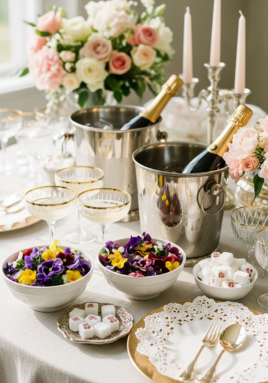 Floral Garnished Bubbly Bar - 50 Gorgeous Vintage Bridal Shower Ideas for a Timeless Celebration