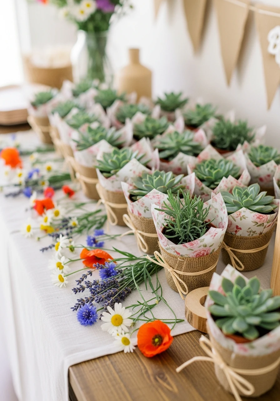 Mini Plant Favors - 50 Best Wildflower Baby Shower Theme Ideas for a 'Baby in Bloom' Party