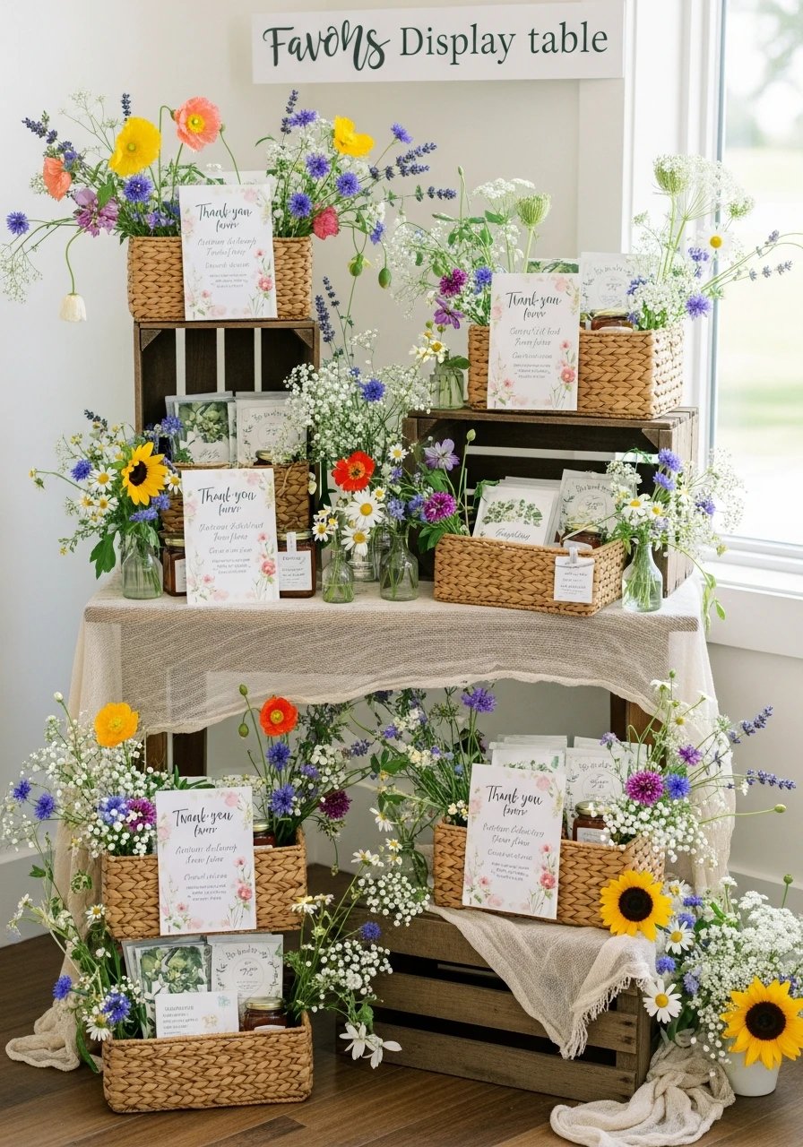 Favors Display Table - 50 Best Wildflower Baby Shower Theme Ideas for a 'Baby in Bloom' Party