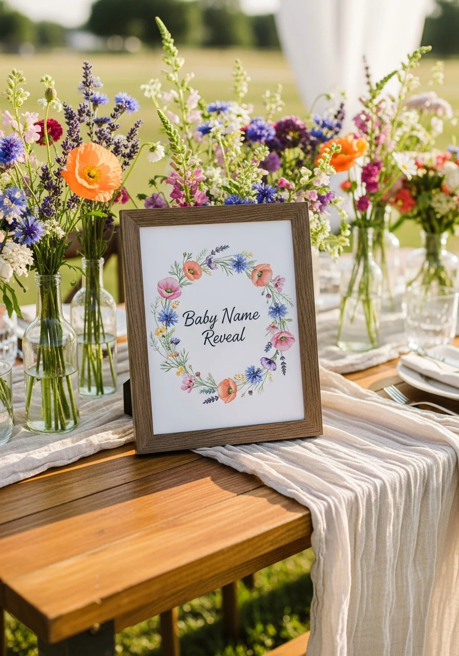 Baby Name Reveal Sign - 50 Best Wildflower Baby Shower Theme Ideas for a 'Baby in Bloom' Party