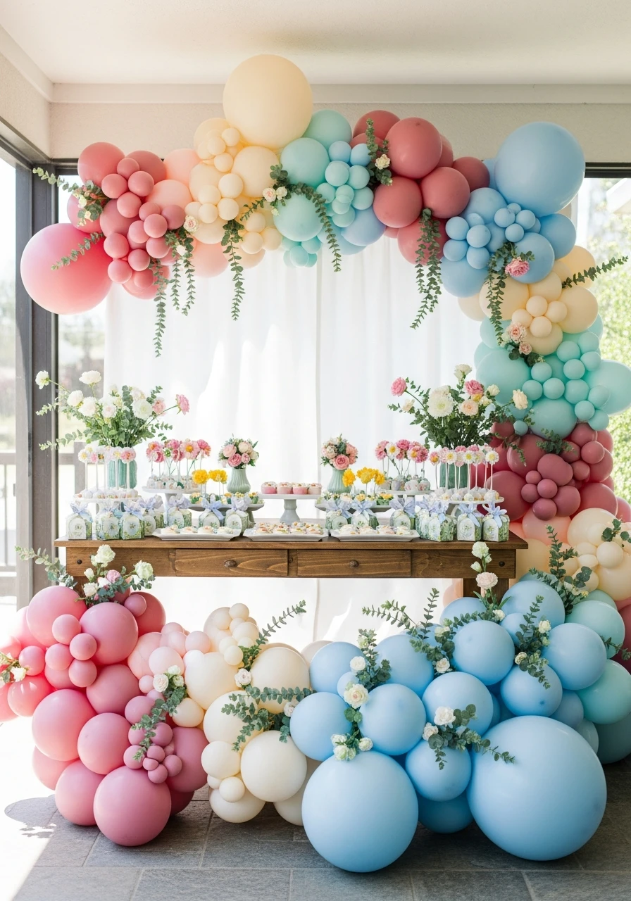 Balloon Arch with Blooms - 50 Best Wildflower Baby Shower Theme Ideas for a 'Baby in Bloom' Party