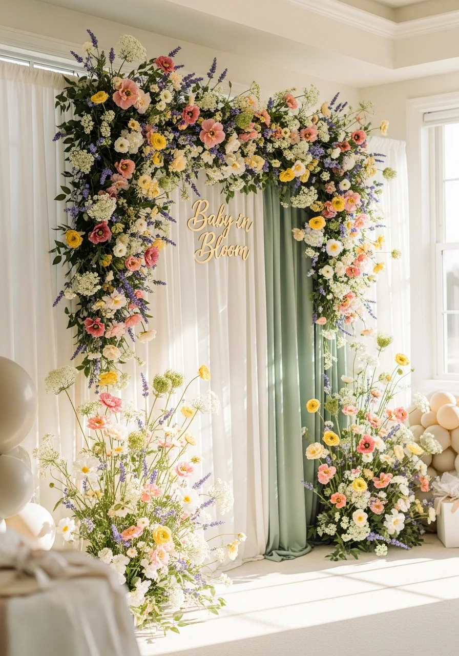 Photo Backdrop Wall - 50 Best Wildflower Baby Shower Theme Ideas for a 'Baby in Bloom' Party