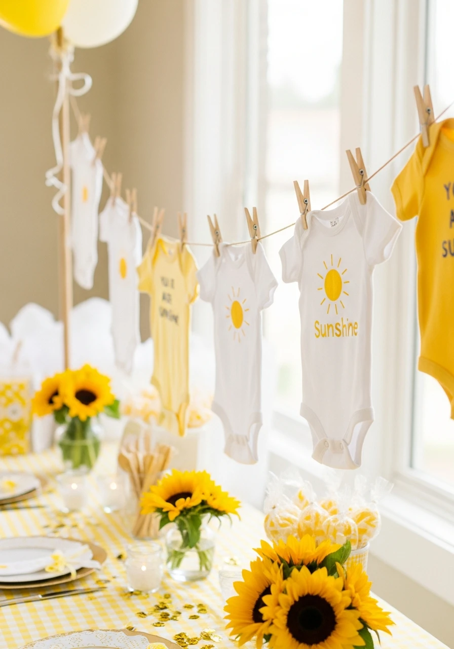 Display Baby Onesies - You Are My Sunshine Baby Shower Ideas: 50 Bright Ways to Celebrate