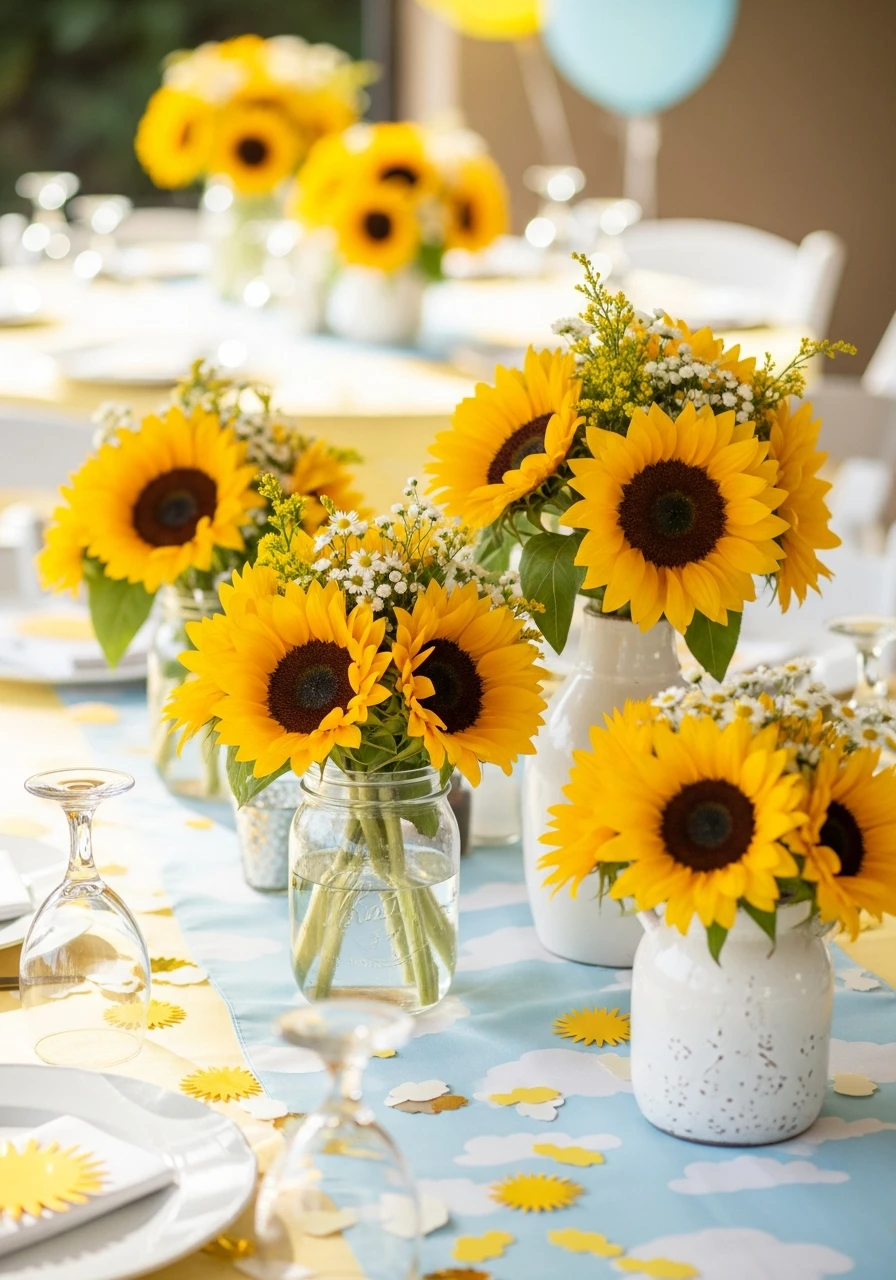 Use Sunflower Centerpieces - You Are My Sunshine Baby Shower Ideas: 50 Bright Ways to Celebrate