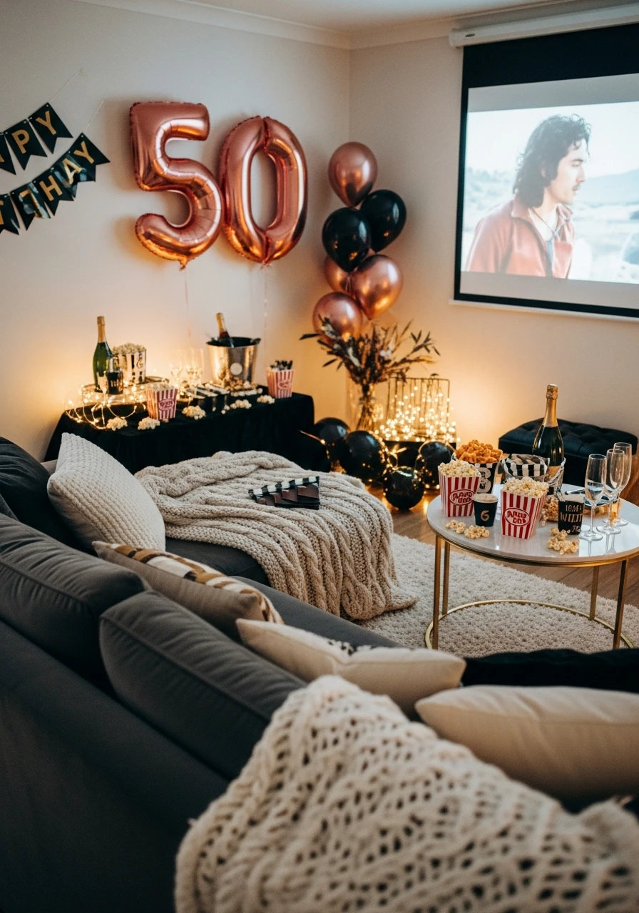 Cozy Movie Night - 50th Birthday Ideas for Women: Your Ultimate Party Plan