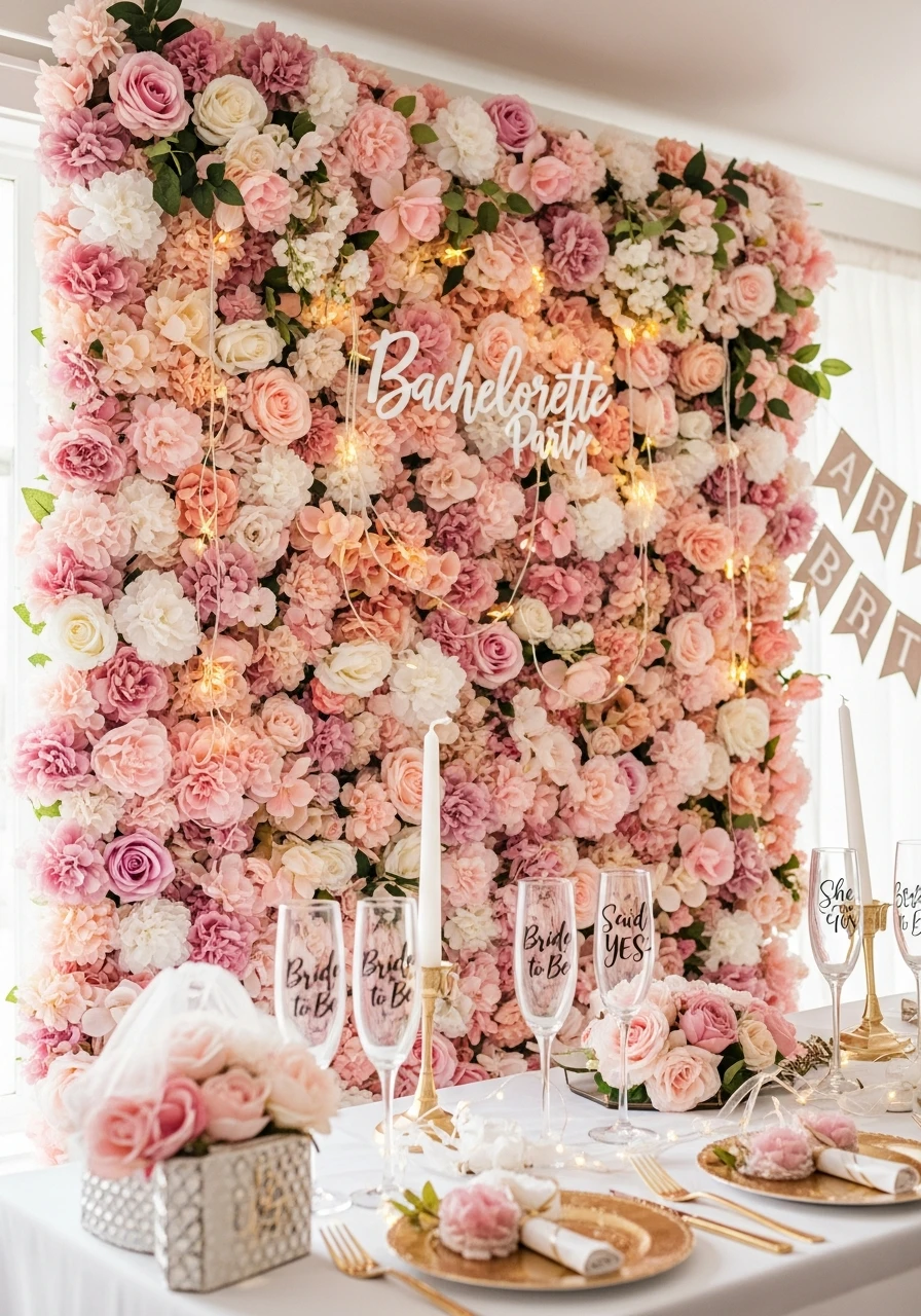 Romantic Flower Wall - Bachelorette Party Decorations: 45 Fun Ideas